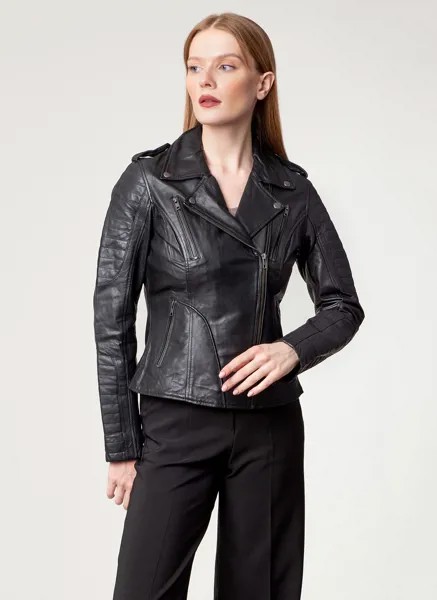 Кожаная куртка женская Каляев 62675 черная 50 RU