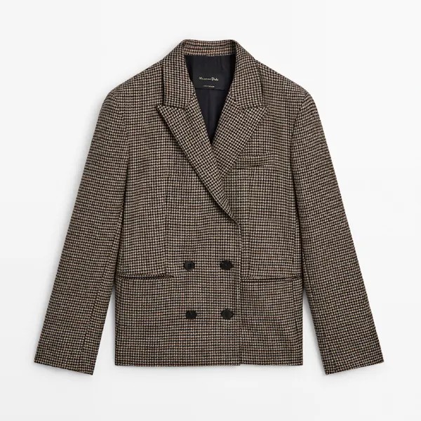 Пиджак Massimo Dutti Houndstooth Double-breasted, коричневый