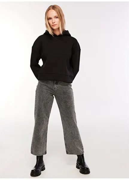 Широкие женские джинсовые брюки антрацитового цвета с нормальной талией Fabrika