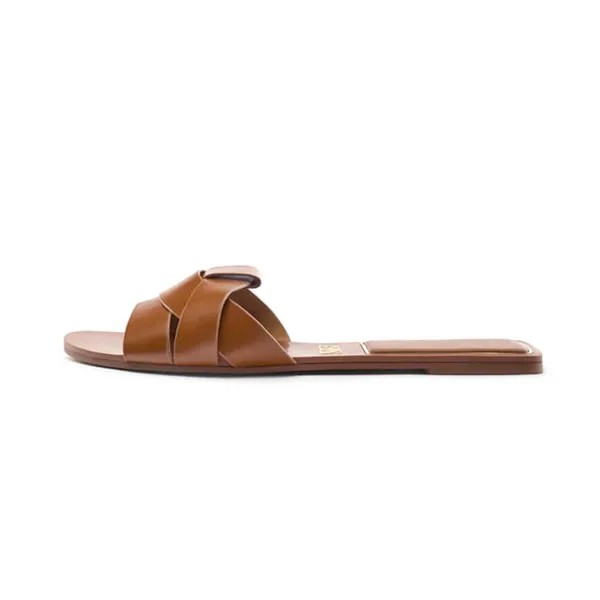Туфли Zara Flat Criss-cross Leather Slider, коричневый