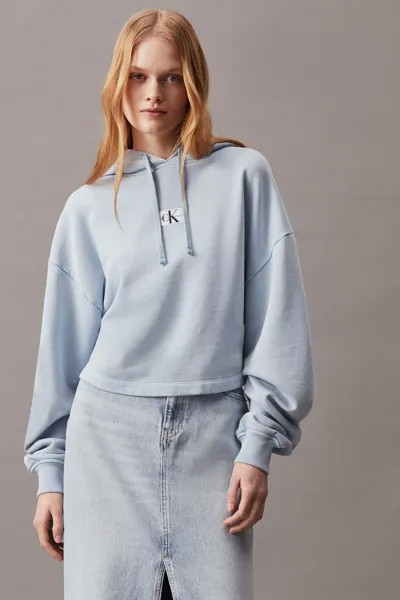 Укороченное худи из тканого лейбла Calvin Klein, синий