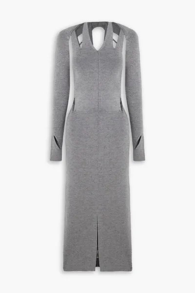 Платье миди из смесовой мериносовой шерсти с вырезами и комплект с плечами DION LEE, серый