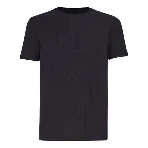 Футболка Men's FENDI Splicing Alphabet Logo Loose Round Neck Short Sleeve Black T-Shirt, черный