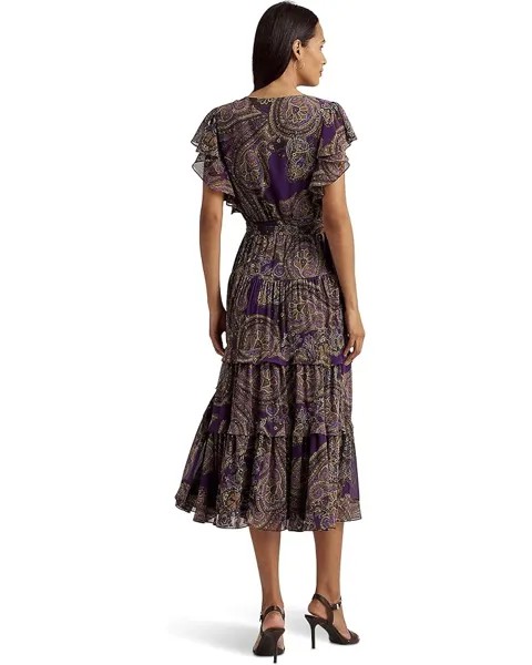 Платье LAUREN Ralph Lauren Paisley Belted Georgette Tiered Dress, цвет Purple Multi