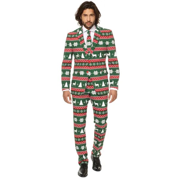 Мужской облегающий праздничный костюм и галстук OppoSuits, зеленый