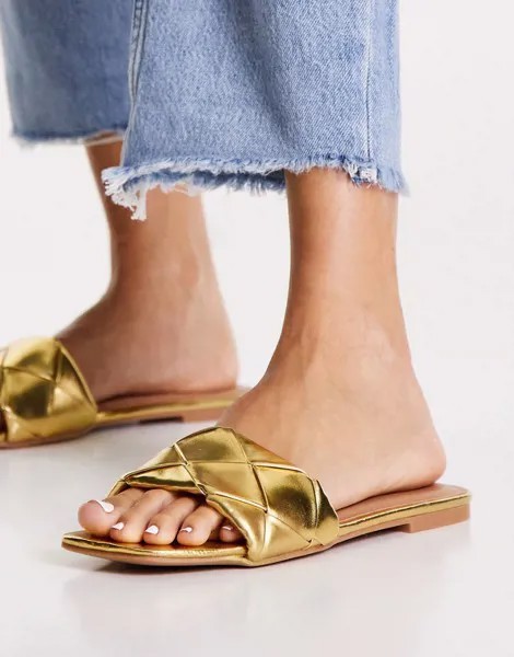 Золотистые плетеные сандалии на плоской подошве ASOS DESIGN Forty-Золотистый