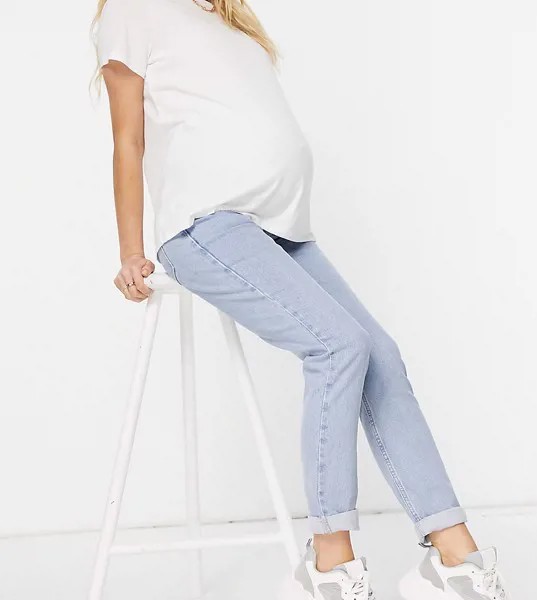 Голубые выбеленные джинсы в винтажном стиле с посадкой над животиком New Look Maternity-Голубой