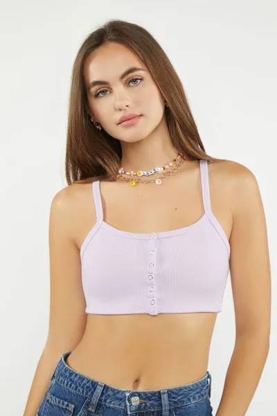 Укороченная майка в рубчик на пуговицах Forever 21, сиреневый
