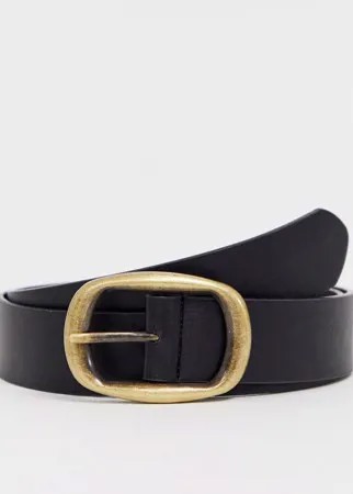 Черный ремень из искусственной кожи с золотистой овальной пряжкой ASOS DESIGN