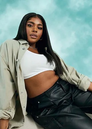 Бежевая рубашка в стиле оверсайз ASOS DESIGN Curve-Neutral