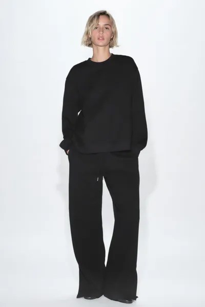 Брюки из интерлока с шлицами ZARA, черный