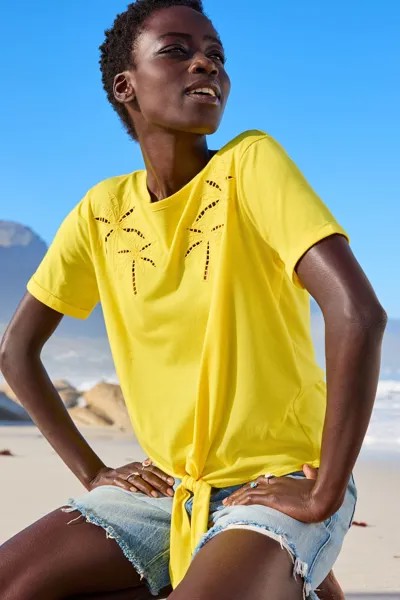 Блузка с завязкой спереди и декоративными пальмами Next, желтый
