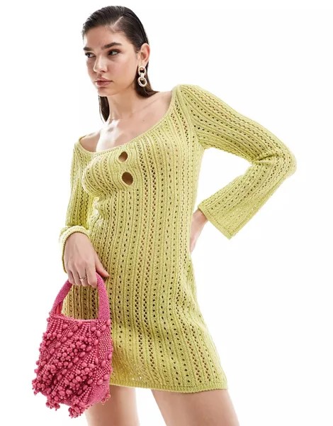 Платье мини Asos Design Knitted In Stitch Detail With Cut Out, темно-желтый
