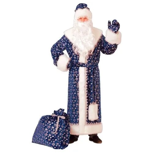 Батик Карнавальный костюм для взрослых Дед Мороз Плюшевый синий, 54-56 размер 184-1-54-56
