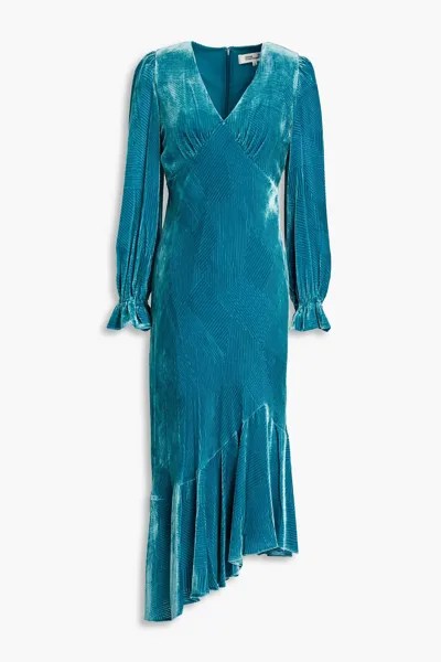 Платье миди Manal из бархата деворе со сборками DIANE VON FURSTENBERG, бирюзовый