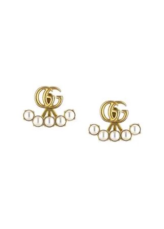 Gucci серьги с логотипом Double G и жемчугом