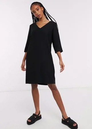 Черное платье-туника мини с рукавами 3/4 Selected-Черный цвет