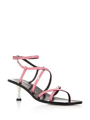 SIGERSON MORRISON Женские розовые кожаные сандалии на каблуке со змеиным рисунком Irma Kitten Heel 40