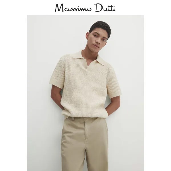 Рубашка-поло мужская Massimo Dutti с короткими рукавами, кремовый
