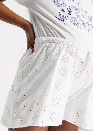 Белые свободные шорты с вышивкой бродери и завышенной талией ASOS DESIGN Maternity-Белый