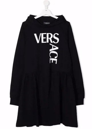 Versace Kids платье с капюшоном и логотипом