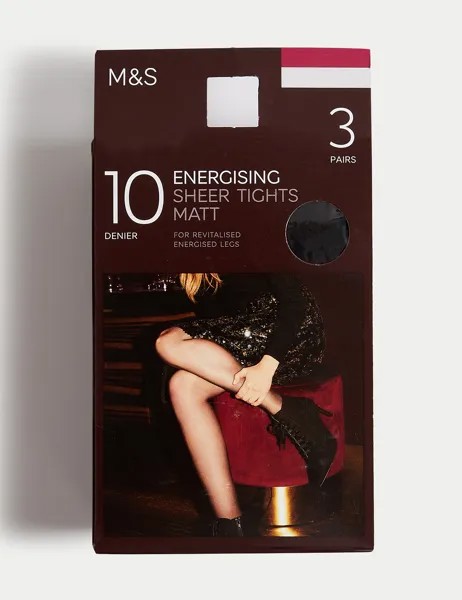 3 пары бодрящих прозрачных колготок плотностью 10 ден Marks & Spencer, черный