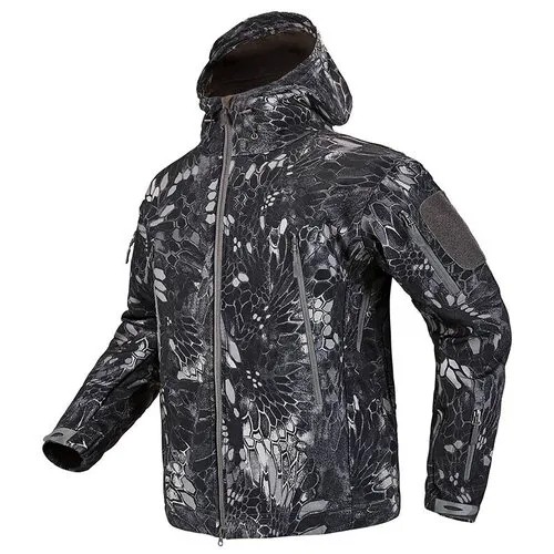 Куртка мужская Kamukamu тактическая военная демисезонная на флисе камуфляж Python (ночь) ткань Softshell (размер: l)