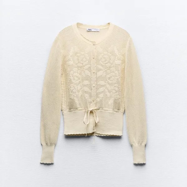 Кардиган Zara Romantic Pointelle Knit, кремовый