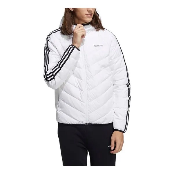 Пуховик Men's adidas neo 3s Lw Down Jk Logo Printing Stay Warm Hooded Sports With Down Feather White Jacket, белый