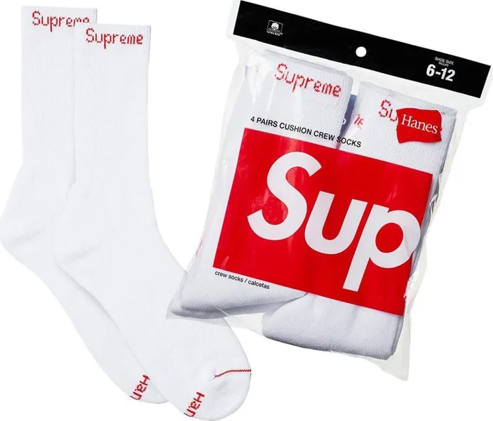 Носки Supreme x Hanes Crew (4 Pack) 'White', белый