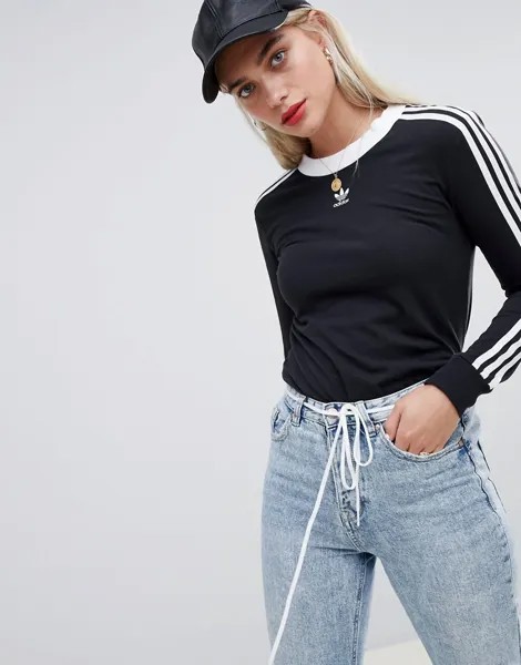 Черный лонгслив с тремя полосками Adidas Originals