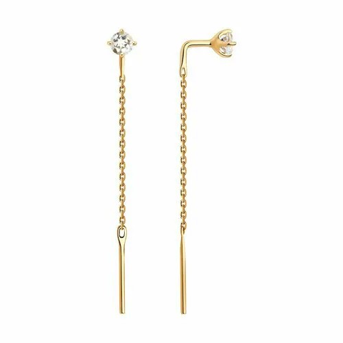 Серьги цепочки Diamant online, красное золото, 585 проба, горный хрусталь, длина 4.6 см, бесцветный