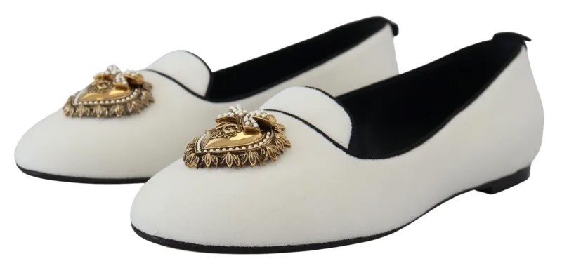 DOLCE - GABBANA Обувь Белые бархатные слипоны Мокасины на плоской подошве EU38.5 / US8 Рекомендуемая розничная цена 900 долларов США
