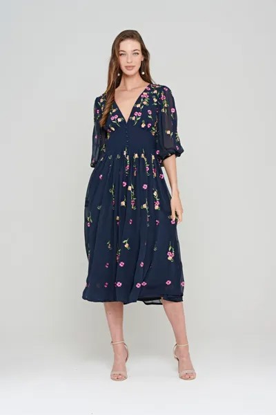 Синее платье Frock And Frill с цветочной вышивкой Frock and Frill, синий