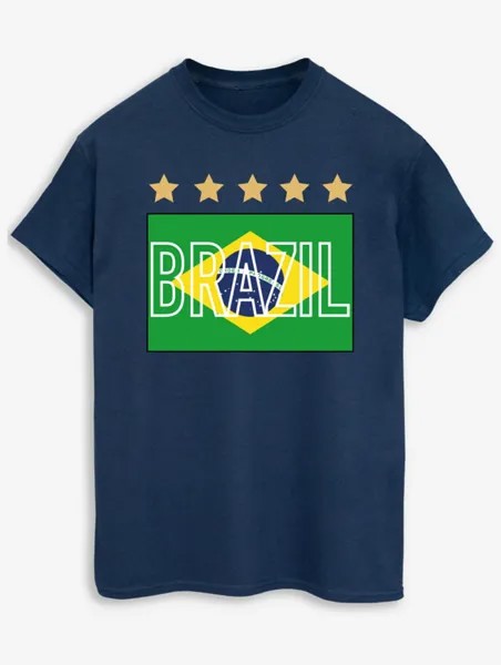 NW2 Football Футболка с флагом Бразилии для взрослых с принтом темно-синего цвета George., нави