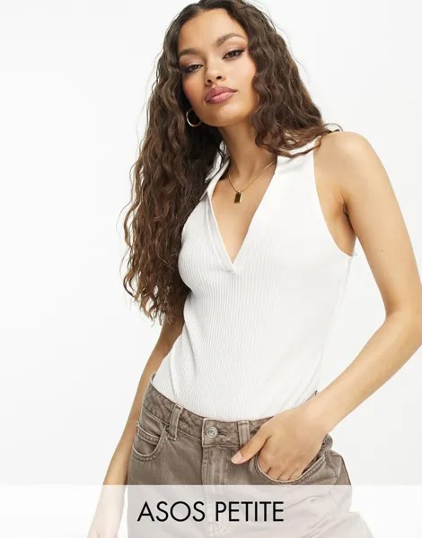 Белое боди-поло в рубчик ASOS DESIGN Petite ASOS