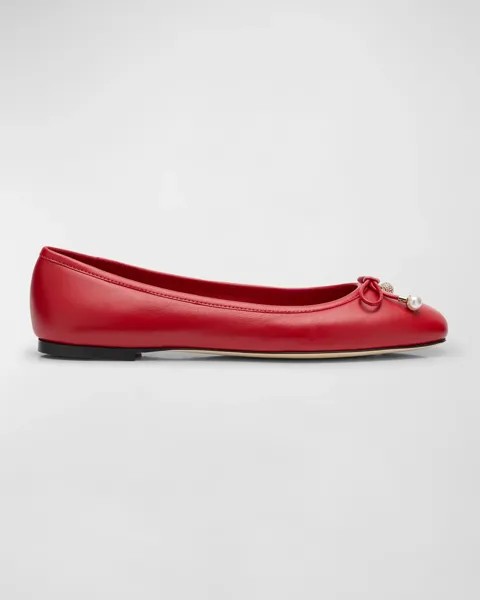 Кожаные балетки Elme с бантом Jimmy Choo, цвет Red