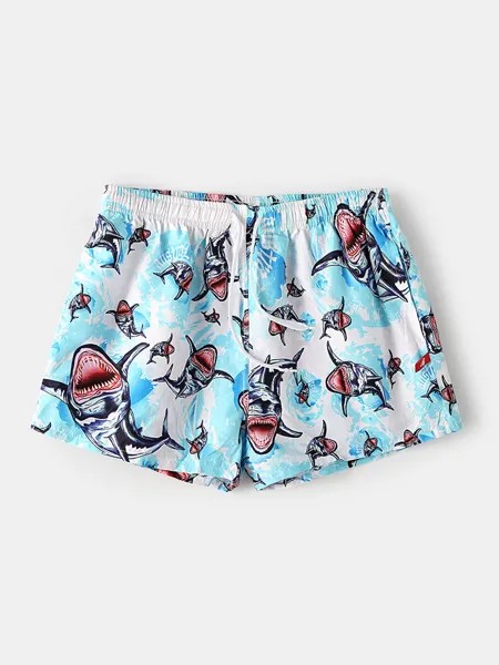 Голубая акула и цветочный принт Пляжный Брюки Плавки на шнуровке Мини-шорты для мужчин