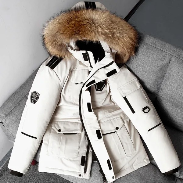 Зимняя теплая парная куртка Puffe с поворотом на-20 градусов, женские парки на белом утином пуху, модная Толстая ветровка с меховым воротником для мужчин