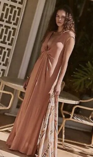 Платье макси Free People Marina с глубоким вырезом и узлом из мягкой вязки персикового цвета M NWT