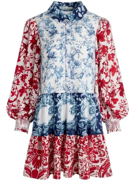 Alice + olivia платье мини Paulie с цветочным принтом, синий