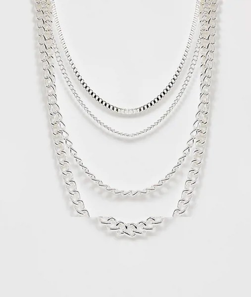 Серебристое ярусное ожерелье ASOS DESIGN-Серебряный