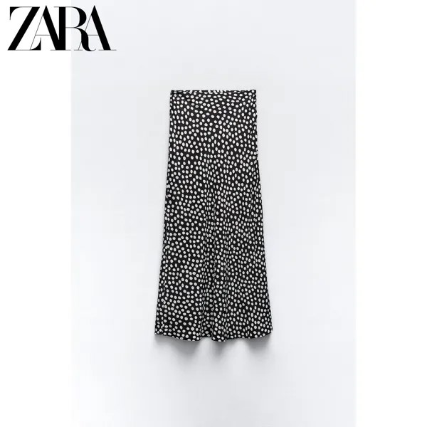 Zara новая весенняя женская юбка миди с принтом в горошек 2298064 070, цвет телесный/черный