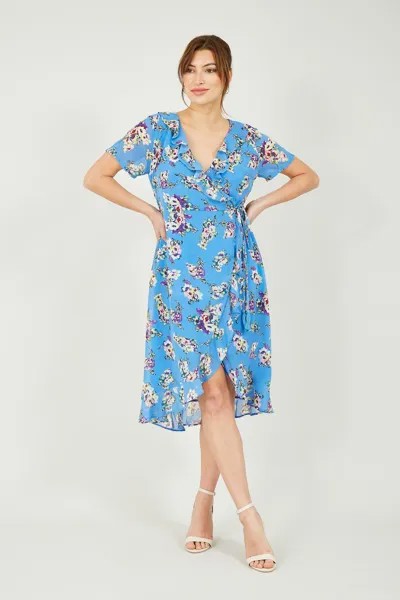 Платье миди и цветочным принтом Yumi, синий