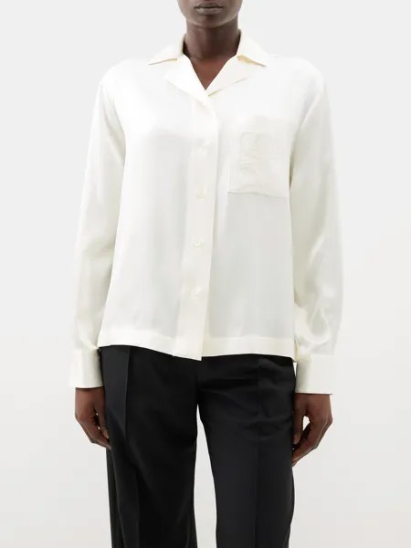 Блузка из смесового шелка с вышивкой anagram LOEWE, белый