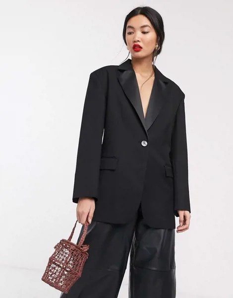 Oversized-пиджак с отделкой на спине ASOS WHITE-Черный цвет