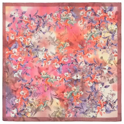 Платок Павловопосадская платочная мануфактура,115х115 см, розовый, фиолетовый