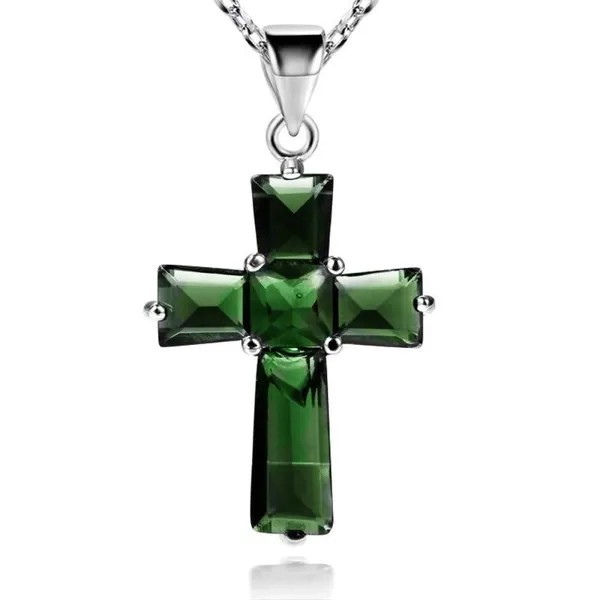 Роскошные Зеленый Кубик Циркония Крест Дизайн кулон Ожерелье Уникальный банкет ювелирные изделия для женщин