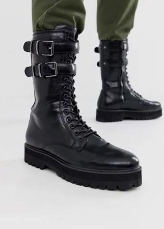 Черные ботинки из искусственной кожи на шнуровке ASOS DESIGN-Черный
