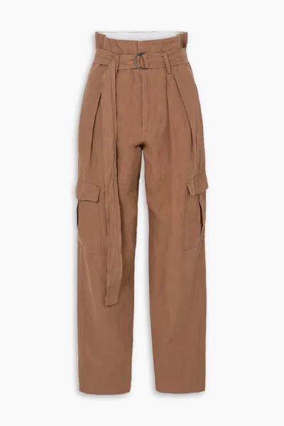 Льняные зауженные брюки с поясом Space For Giants Bassike, светло-коричневый